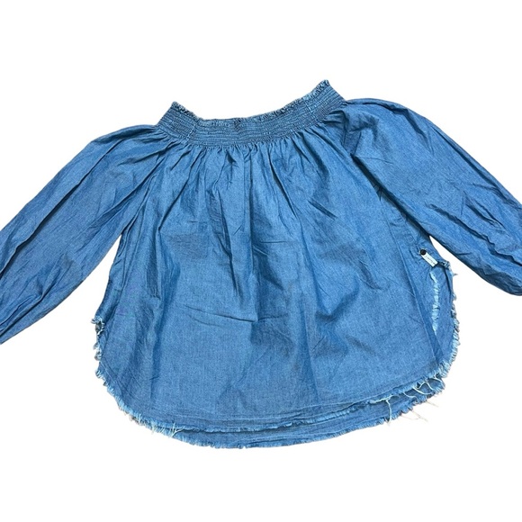 OnexONE TEASPOON Chambray Off the Shoulder Blue Denim Cotton Top - Picture 3 of 7